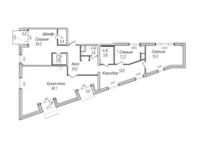 3-комнатная квартира 164.9 м², 7/8 эт., Комплекс апартаментов «Meltzer Hall»